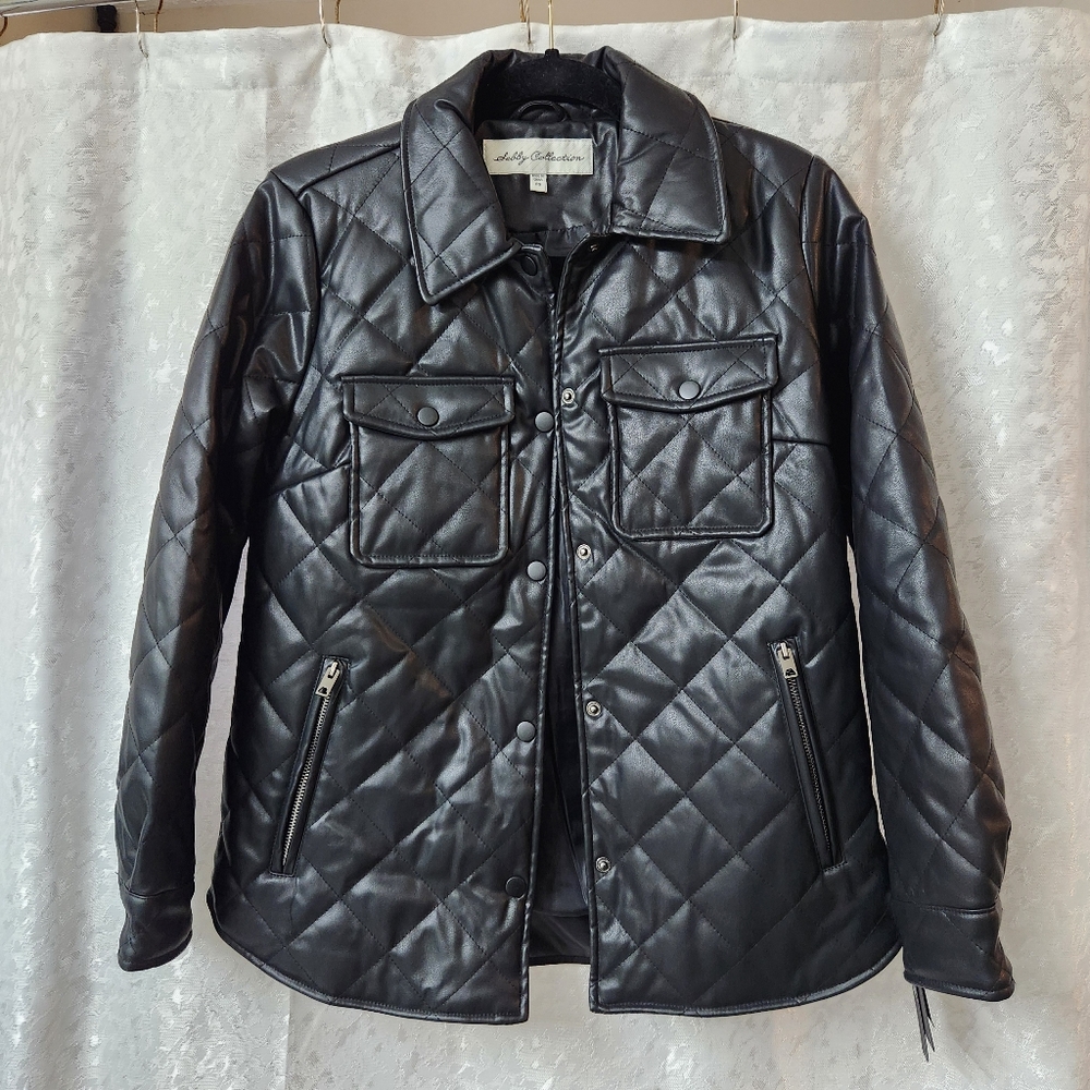 NWT Sebby Collection Women’s Faux Leather Quilted Shacket Jacket Size PS